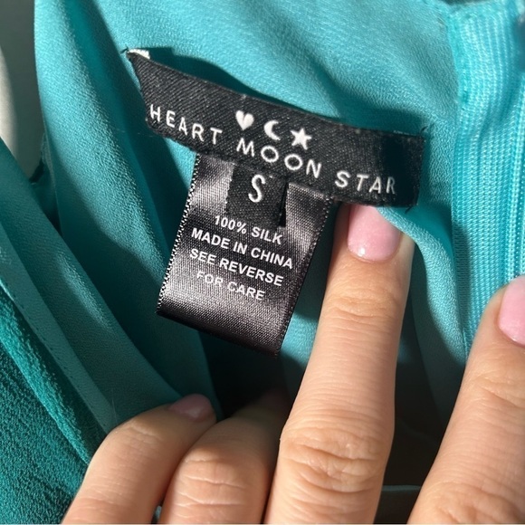 Heart moon star 100% silk babydoll lingerie gown in teal with pearl embroidery S - Picture 8 of 12